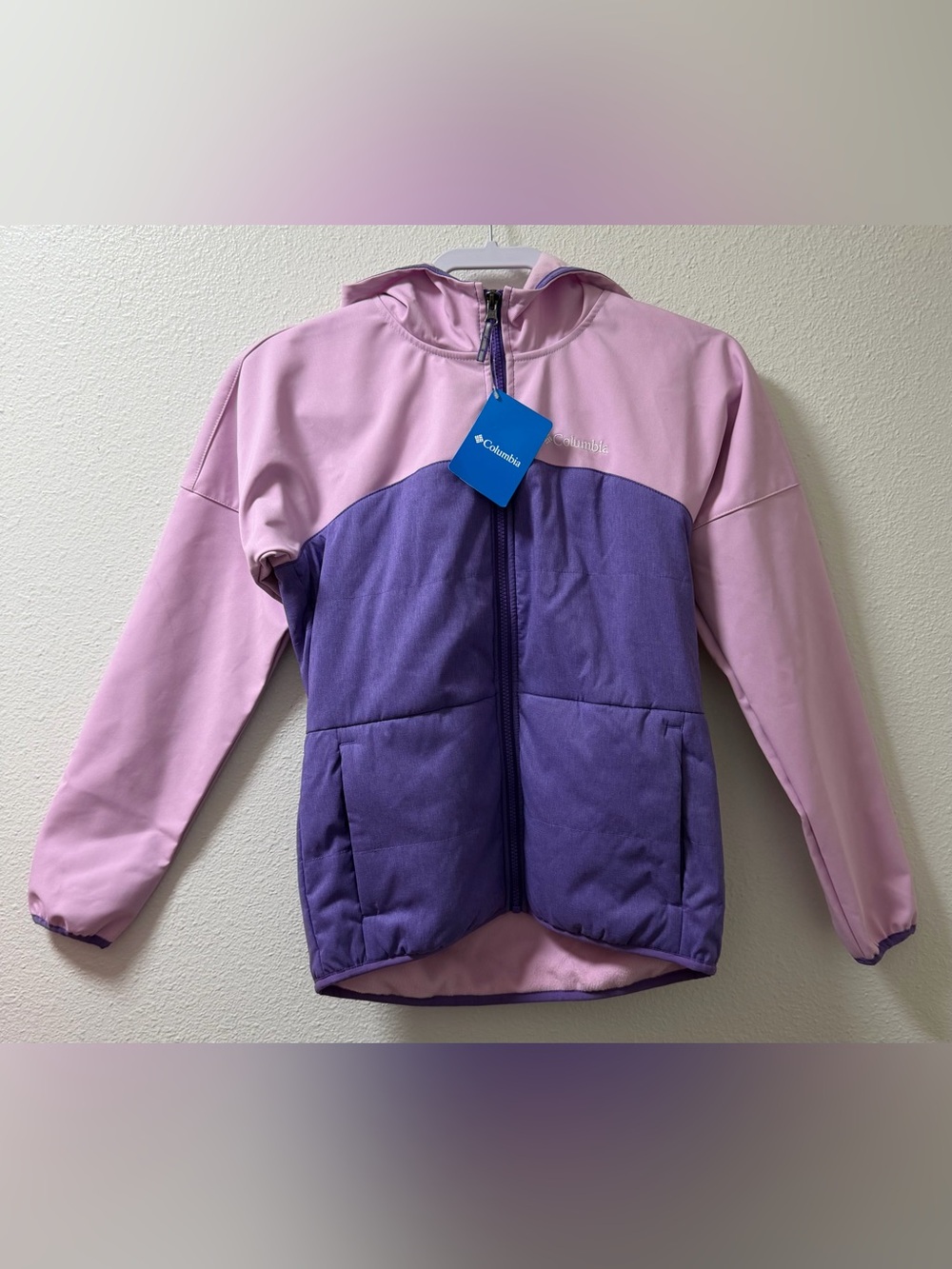 Columbia Take a Hike Softshell Jacket Hooded Coat Zip Pockets Purple Large 14/16
